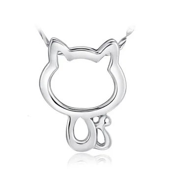 Argint 925 moda drăguț pisică animal doamnelor pandantiv coliere bijuterii nu se estompeze cu lanț scurt cadou picătură de transport maritim