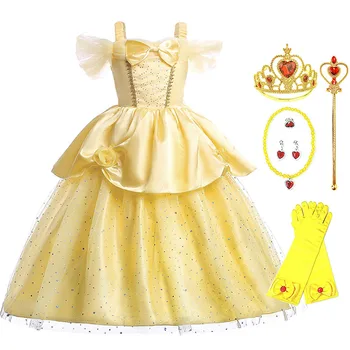 Copii Costum Printesa Fată Belle Dress Up Carnaval Haine De Petrecere Copii Halloween, Petrecere Rochie Rochii 3 5 6 8 10 Ani