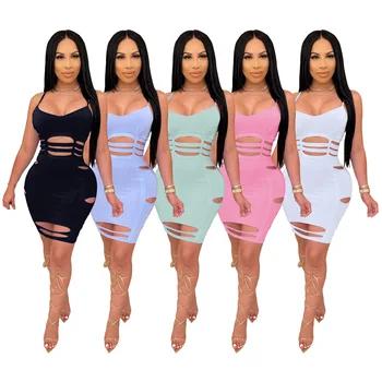 2020 Vara Rochie de Femei Europene și Americane Fierbinte Stil Model Solid de culoare Gaura Curea de Spaghete Sexy Bodycon