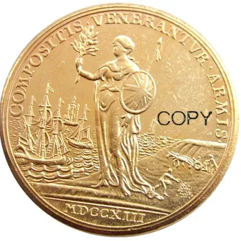 Marea BRITANIE 1713 Queen Anne și Pacea de la Utrecht Placat cu Aur Copie Monede