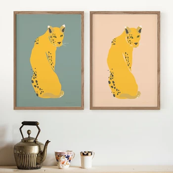 Portocaliu ars Leopard de Postere și de Imprimare Pisica Minimalist Perete Animal Sălbatic Pictura Arta Imaginile Pentru Camera de zi Decor Colorat Acasă