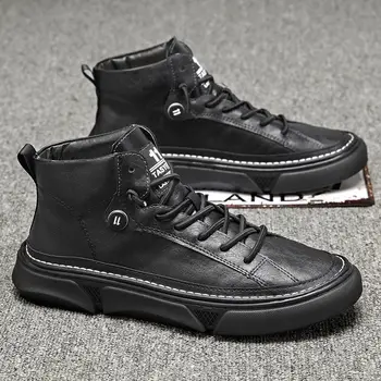 2021 Iarna Noi Bărbații Mare Sus Pantofi pentru Bărbați Pantofi Negri, Cizme, Haine de Lucru Pure Black Tide Cizme Barbati Stil Britanic Cizme Barbati