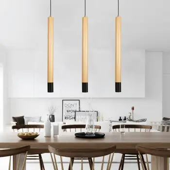 Modern scurtă minimalist lemn creative pandantiv de iluminat nordic home decor dormitor noptieră direct de fier negru lampă de pandantiv