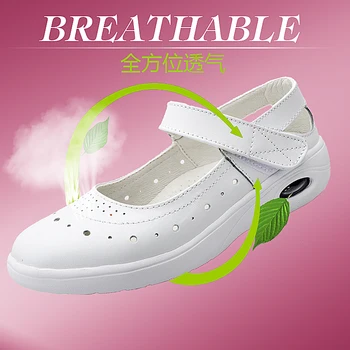 Pantofi de dama perforate cu ochiuri respirabil asistente pantofi din piele Velcro superficial spital pantofi de lucru cu pernă de aer jos sandale feminine