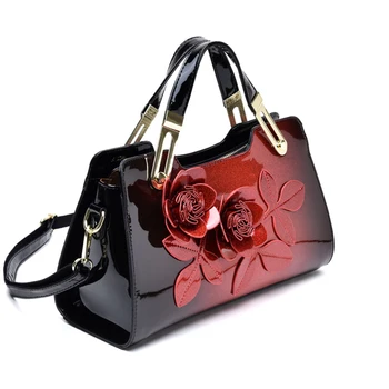 Nouă tendință de moda de top mâner sac de brevet pentru femei din piele messenger pungă de flori decor de umăr din piele geantă de mână de brand celebru