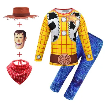 Copii Toy Story Povestea Cosplay Haine Woody Tracey Buzz Lightyear Costum de Halloween Masca Pălărie Eșarfă Siamezi Patru Piese Set