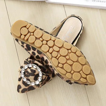 De mari Dimensiuni Stras Leopard Sandale Baotou Leneș Papuci de casă Subliniat Pantofi Plat pentru Femei