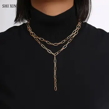 SHIXIN Punk Ciucure Lung Lanț Colier pentru Femei de Aur/Argint de Culoare Stratificat Cravată Designer de Moda de sex Feminin Coliere Bijuterii 2020