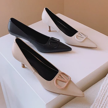 De Dimensiuni Mari 34-43 Chic Din Piele Office Pantofi Femei Culoare Solidă A Subliniat Toe Stilet Toc Înalt Femei Pompe Din Piele Doamnelor Pantofi