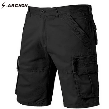 S. ARCHON Vara Barbati Cargo pantaloni Scurți de Bumbac Vrac Tactice pantaloni Scurți Casual Uzura de zi cu Zi Genunchi Lungime Stil Multi Buzunare Pantaloni Îmbrăcăminte