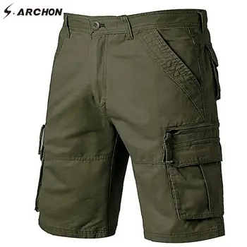S. ARCHON Vara Barbati Cargo pantaloni Scurți de Bumbac Vrac Tactice pantaloni Scurți Casual Uzura de zi cu Zi Genunchi Lungime Stil Multi Buzunare Pantaloni Îmbrăcăminte