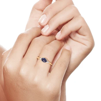 VISTOSO Inel de Aur Pentru Femei Reale 14K 585 Aur Galben Natural Albastru Safir Diamant Strălucitor anillos Simplu Trendy Bijuterii Fine