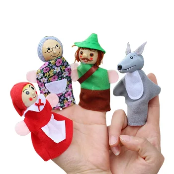 4buc Copii Drăguț Desene animate Marionete Deget Păpușă de Pluș Jucarii Little Red Riding Hood din Lemn Condus Basm Povestea Spune Păpuși de Mână