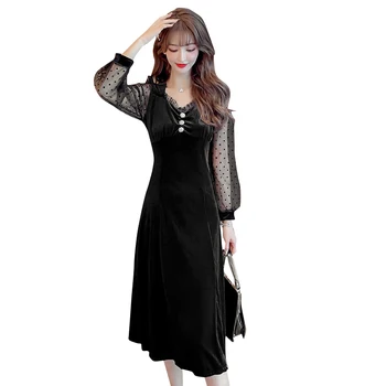 COIGARSAM Stil francez Femei dintr-o bucata rochie coreeană Nouă Epocă Pătrat Rochii Guler Negru 580