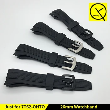26MM Silicon Cauciuc Watchband Catarama din Otel Inoxidabil pentru SEIKO 7T62-OHTO Bratara Sport Curea Negru Argintiu Arc Interfață+Instrumente