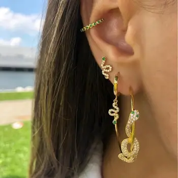 Culoare de aur moda bijuterii femei micro pave cz multi wrap șarpe cerc hoop cercel 2020 nou