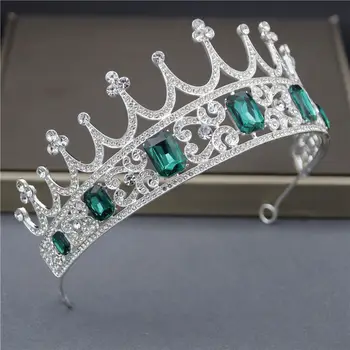 Cenmon Cristal Verde Coroana De Mireasă Pentru Femei Stras Concurs Diadema Diademe Ornament De Par Bal Nunta Bijuterii De Păr 2019 Noi