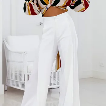Femei De Moda Pantalonii Palazzo 2018 Femei Pantaloni Casual Galben Alb De Înaltă Talie Pantaloni Largi Picior