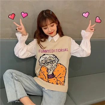 2020 Coreeană Stil Vintage Model Fără Mâneci Pulover Pulover Tricotate Vesta Vesta Topuri Casual Slim Jumper Pentru Femei Toamna Iarna