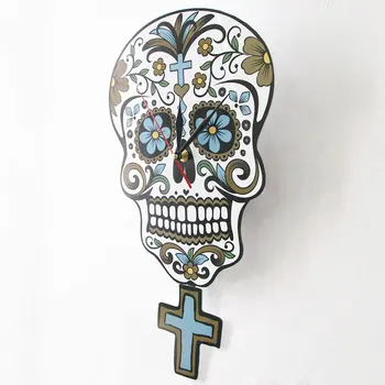 Ziua Mexican Mort Florale Craniu de Zahăr Dia de Los Muertos Calavera Ceas de Perete Pendul Swinging Cruce Halloween Decor Acasă