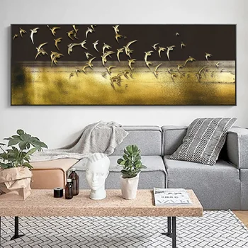 Nordic Noptiera Lung de Aur Păsări Panza Printuri Postere Abstracte de Lux de Perete de Arta Canvas Tablouri pentru Living Decor Acasă