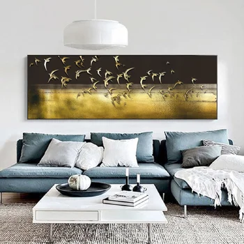 Nordic Noptiera Lung de Aur Păsări Panza Printuri Postere Abstracte de Lux de Perete de Arta Canvas Tablouri pentru Living Decor Acasă