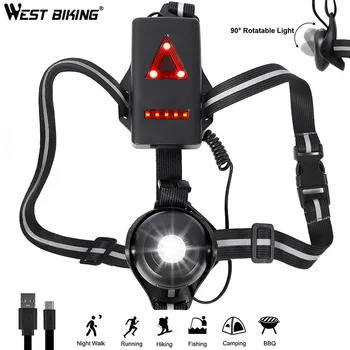 WEST BIKE Biciclete Lumina de Încărcare USB Noapte Avertizare de Siguranță de Funcționare Lanterna LED Piept Lampă în aer liber, Pescuit, Drumeții, Ciclism Lumina