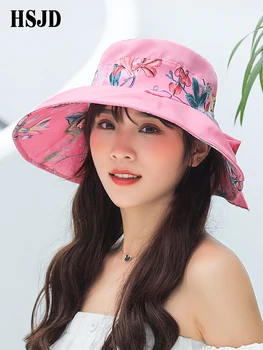 Vara Femei Mari Margine Largă Flori Palarie de Soare Femei Bowknot Parasolar Capace Pliabile Eleganta Anti-UV Plaja Doamna cu pălărie Pălărie de Vară