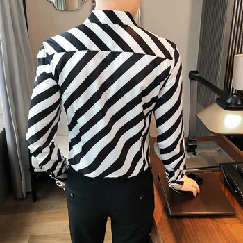 De înaltă Calitate de Primăvară Nouă Maneca Lunga Barbati Dungi Oblice Tricouri Moda 2021 Slim Fit Casual, Office Bluza Homme Uzura Formale 3XL
