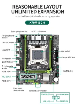 X79 M-placa de baza S set cu Xeon E5 2620 V2 despre lga2011 4x4GB=16GB 1333MHz DDR3 10600 ECC REG memorie MATX SATA NVME M. 2 SSD
