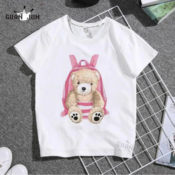 Vara Tricouri Fete Drăguț Urs De Jucărie Rucsac Roz Boy Tricou O-Gat Maneci Scurte Topuri Casual Kawaii Drăguț Copilul Tricou Adolescenti