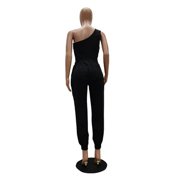 2020 Nou Plus Dimensiunea Femei Set Casual Solid pe Un Umăr fără Mâneci Tricou Și Pantaloni Sportwear Trening Set de Două Piese Costum
