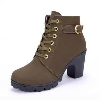 2020 de Iarnă Cizme pentru Femei de Înaltă Calitate Platformă Solidă Catarama Dantela Sus pantofi pentru Femei PU Piele Tocuri inalte Cizme Plus Dimensiune Pantofi