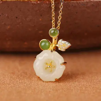 NewSilver Naturale Hetian Jad Floare Diamond Pandantiv Colier Chineză Retro Drăguț Proaspete De Basm Romantic Femei De Brand De Bijuterii
