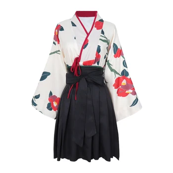 Stil japonez Vintage Kimono Floral Print 2 Pecie Seturi de Femei de Moda de Top și Fuste Haine cu Maneci Lungi Hanfu Cosplay Rochii