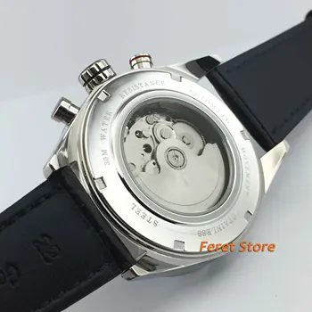 Corgeut 44mm cadran negru din piele data mișcarea automată de moda pentru bărbați ceas din oțel inoxidabil caz impermeabil ceas mecanic