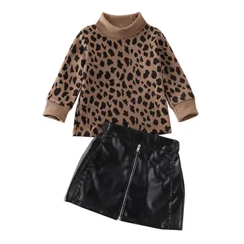 2020 Moda Copilul Mic Copil Fata De Copil Leopard Pulover Topuri+Cortical Fusta Mini Tinuta De Toamna Iarna Haine De Fata Set