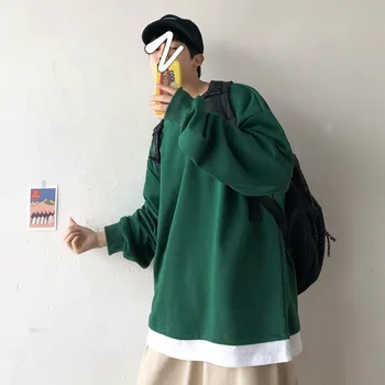 YASUGUOJI Noi 2020 Tricou Barbati Hip Hop Mozaic Maneca Lunga Pulover de Bază Hanorace Contrast Hanorace Jachete Supradimensionate