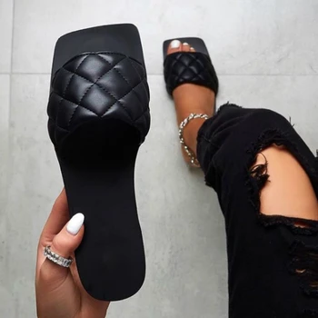 Ins Sandale De Vara Femei Papuci Balerini Din Piele Pu Solid Peep Toe Cusut 2020 Slide-Uri De Moda Din Afara Catâri De Sex Feminin Doamnelor Pantofi