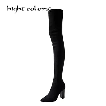34~40 de Femei Peste Genunchi Cizme Înalte de Moda se Potrivesc Subliniat Toe Pantofi de Iarna Elegante, Toate se Potrivesc Elastic piele de căprioară Cizme pentru Femei