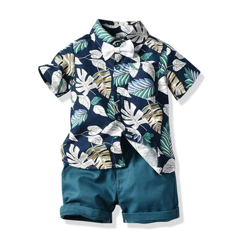 2020b Moda Copil copil Copil Băiat 2 BUC Outifit Set de Frunze de Banane Scurtă de Imprimare T-shirt+Scurt Solidă Pantaloni Gentelman Haine