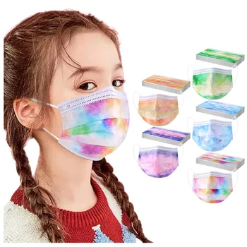 50PCS Unisex copii Copii Multicolor Tie-Dye Printuri 3 -Layer Mască de Unică folosință Respirabil Moda Gura Acoperi Masque Rimel
