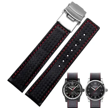 NOUL Stil din piele din fibra de carbon curea de ceas din piele împletit roșu 20mm 22mm Black cu pliere catarama