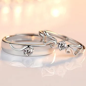 Personalitate Argint 925 Reglabil zircon Cristal Inele Pentru Iubitorii Femei Bărbați Nunta Bijuterii Fine