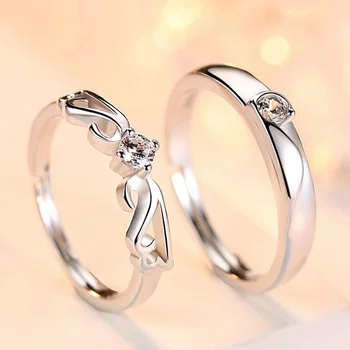 Personalitate Argint 925 Reglabil zircon Cristal Inele Pentru Iubitorii Femei Bărbați Nunta Bijuterii Fine
