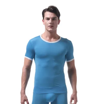 Omul Maieuri de Matase de Gheață Ultra-subțire Pur T Shirt Mâneci Scurte Vedea Prin Topuri de Fitness Sleepwear Camisetas Plus Dimensiune Top Tee