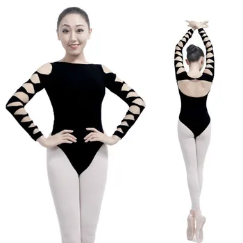 Adult Gimnastica Tricou Negru ochiurilor de Plasă de Dans Tricouri Maneca Lunga Balet pentru Femei fara Spate fără Mâneci Spandex Imbracaminte Practica