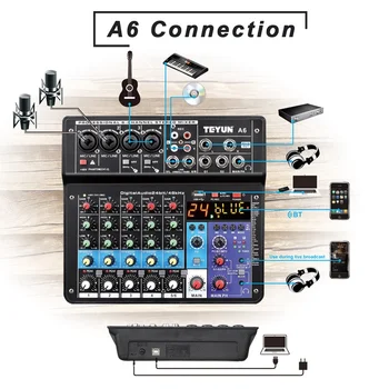 6 Canal Wireless Portabil Profesional Audio Mixer USB Calculator Hi-Fi Sunet de Amestecare Consolă 48V Phantom DSP Pentru a Monitoriza DJ
