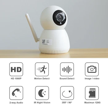 Wifi Camera 1080P Camera IP cu 128G card de 355 de Grade de Rotație IR Viziune de Noapte Baby Monitor Vizualizare de la Distanță/animale de Companie Vorbesc Camera