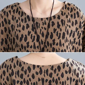 2020 Moda De Primăvară Maneca Lunga Femei T-Shirt Plus Dimensiune Epocă Leopard De Imprimare Tricou Supradimensionat Din Bumbac Divizat Mult Timp Liber Tricou